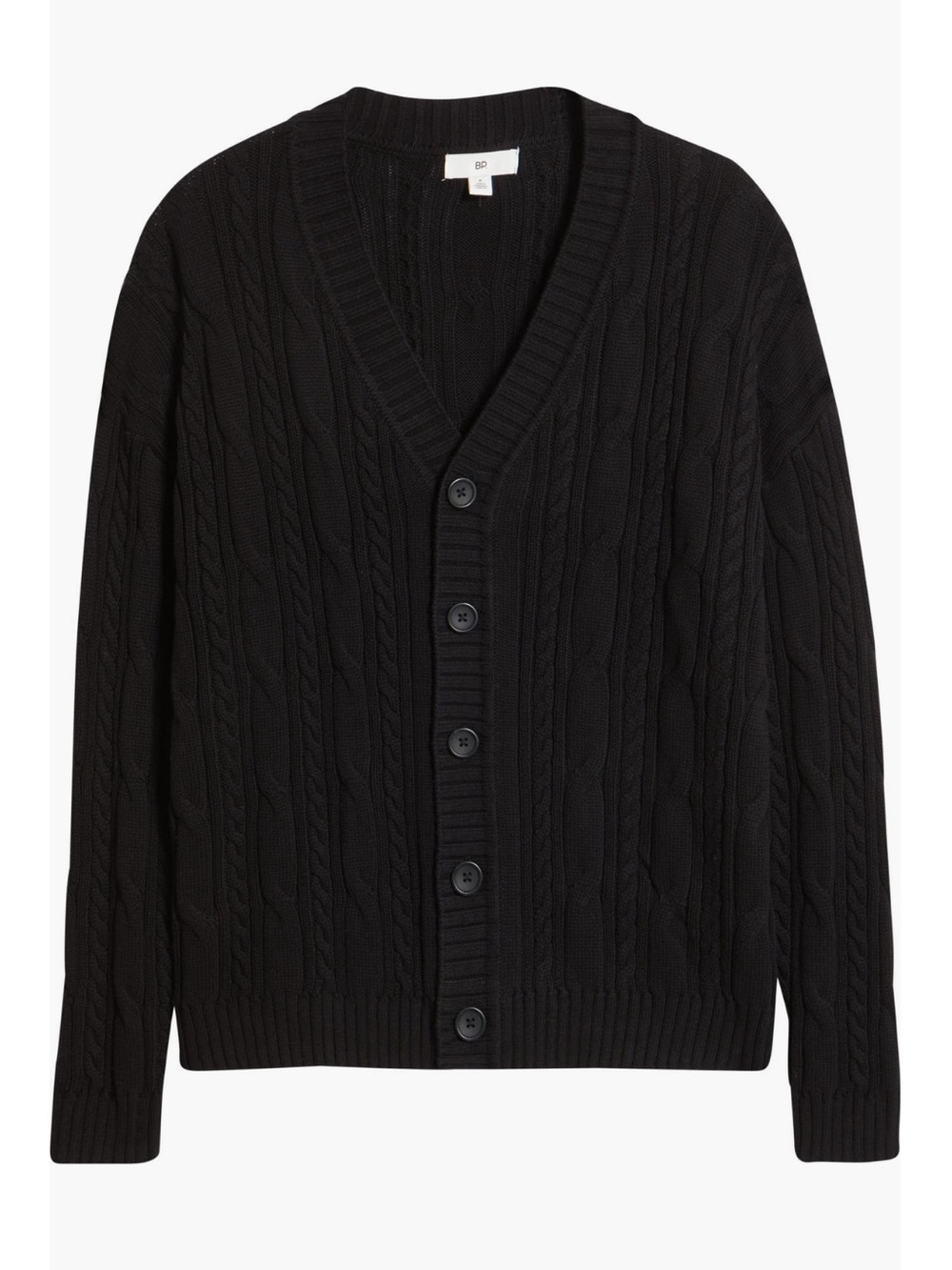 bp Men’s Black Cable-Knit Cotton V-Neck Button Cardigan Sweater - Sz L, NWT